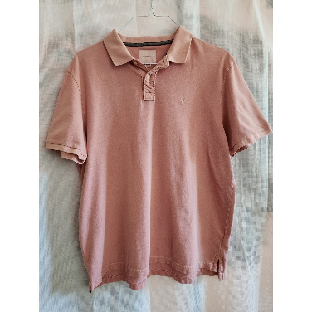 American‎ Eagle Polo Shirt Mens XL Light Pink Logo Collared Knit